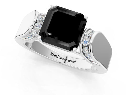 White gold Fancy Black Asscher Cut Cut Diamond Channel Set Solitaire Ring with Four-Prong Setting_14