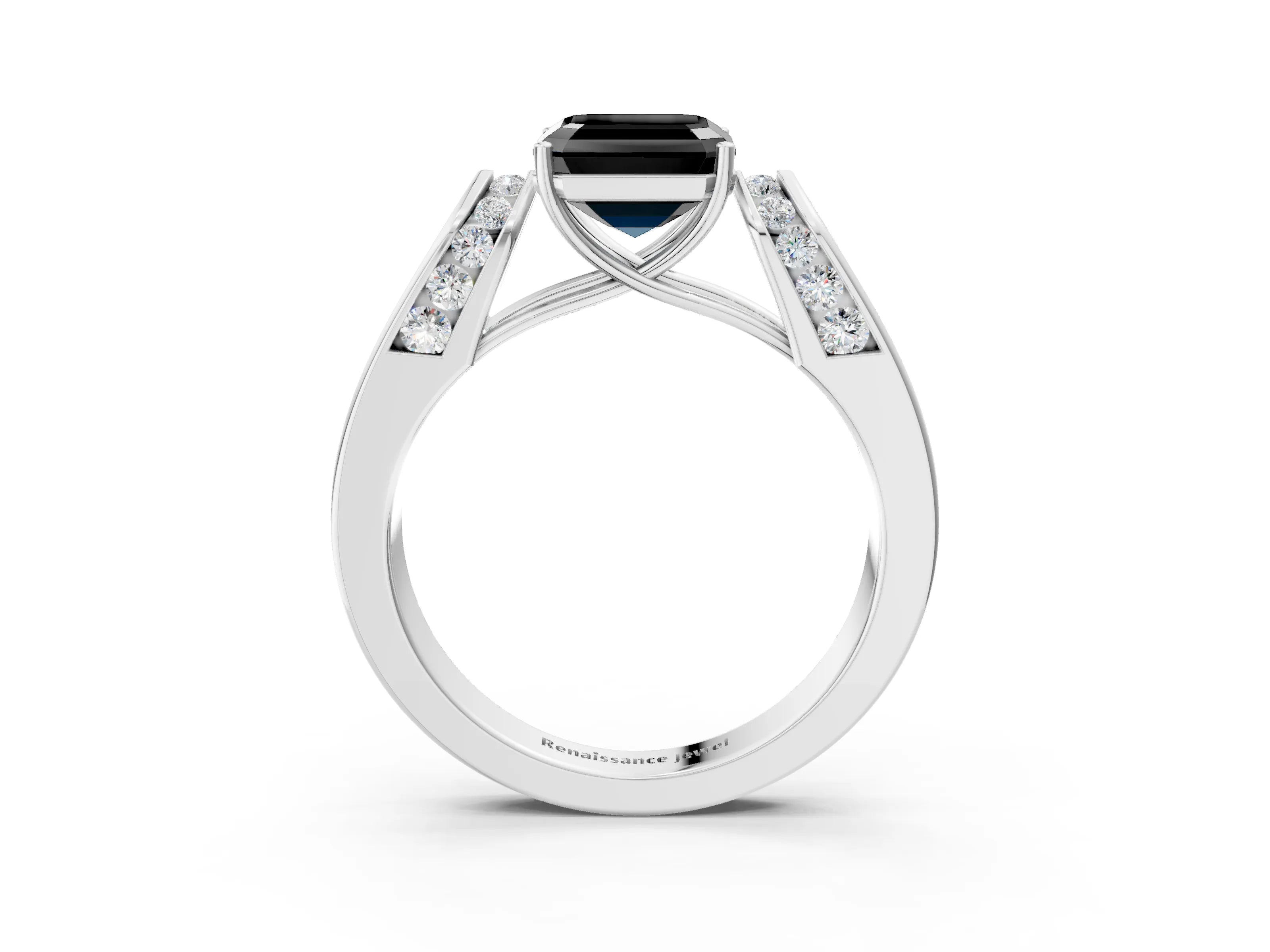 White gold Fancy Black Asscher Cut Cut Diamond Channel Set Solitaire Ring with Four-Prong Setting_15