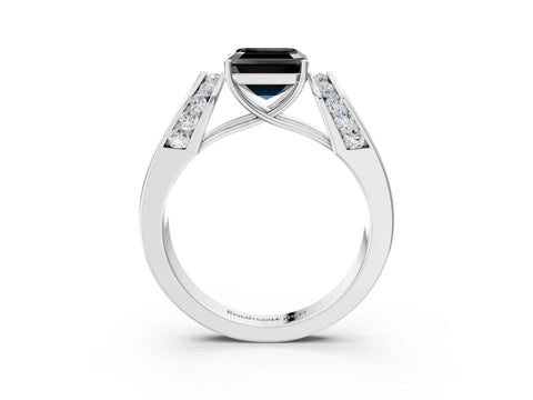 White gold Fancy Black Asscher Cut Cut Diamond Channel Set Solitaire Ring with Four-Prong Setting_15