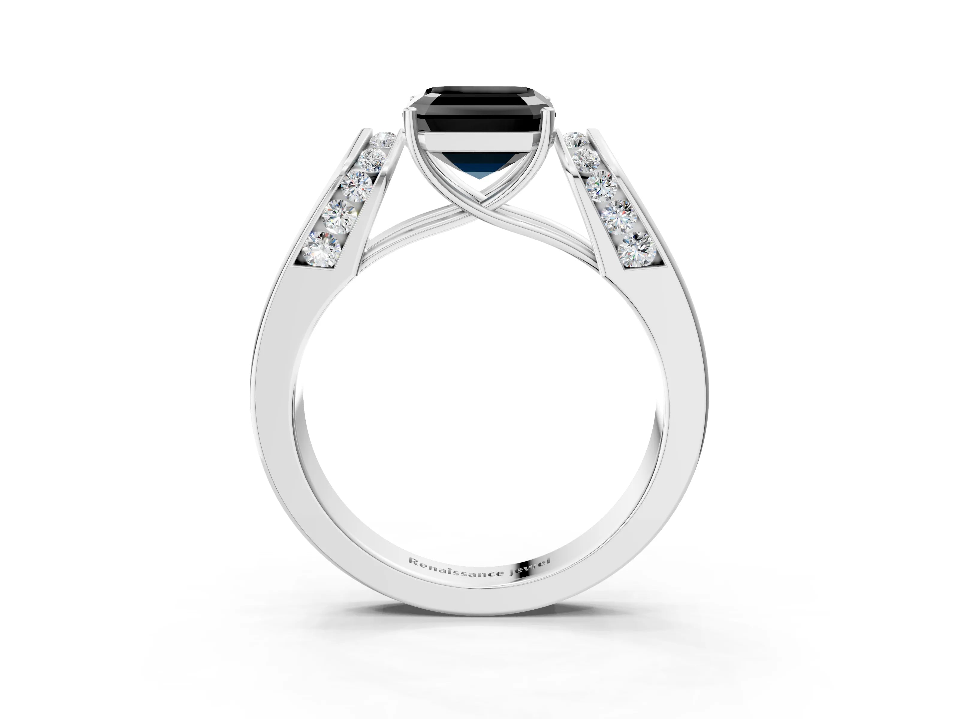 White gold Fancy Black Asscher Cut Cut Diamond Channel Set Solitaire Ring with Four-Prong Setting_183