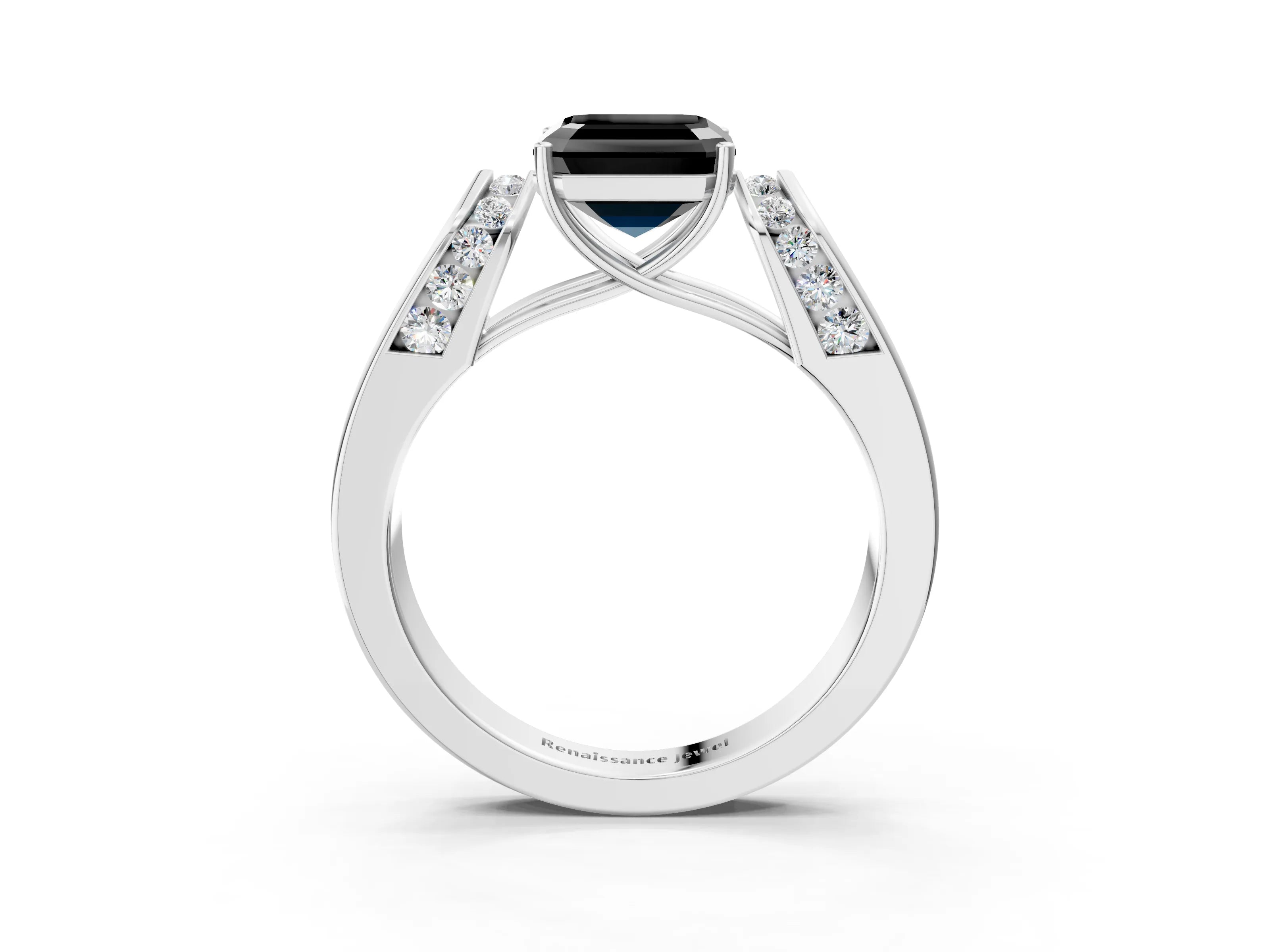 White gold Fancy Black Asscher Cut Cut Diamond Channel Set Solitaire Ring with Four-Prong Setting_3