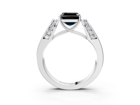 White gold Fancy Black Asscher Cut Cut Diamond Channel Set Solitaire Ring with Four-Prong Setting_3