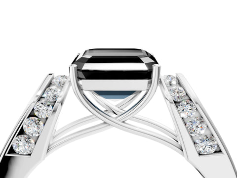 White gold Fancy Black Asscher Cut Cut Diamond Channel Set Solitaire Ring with Four-Prong Setting_4