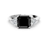 White gold Fancy Black Asscher Cut Cut Diamond Cluster Ring with Solitaire Band and Four-Prong Setting