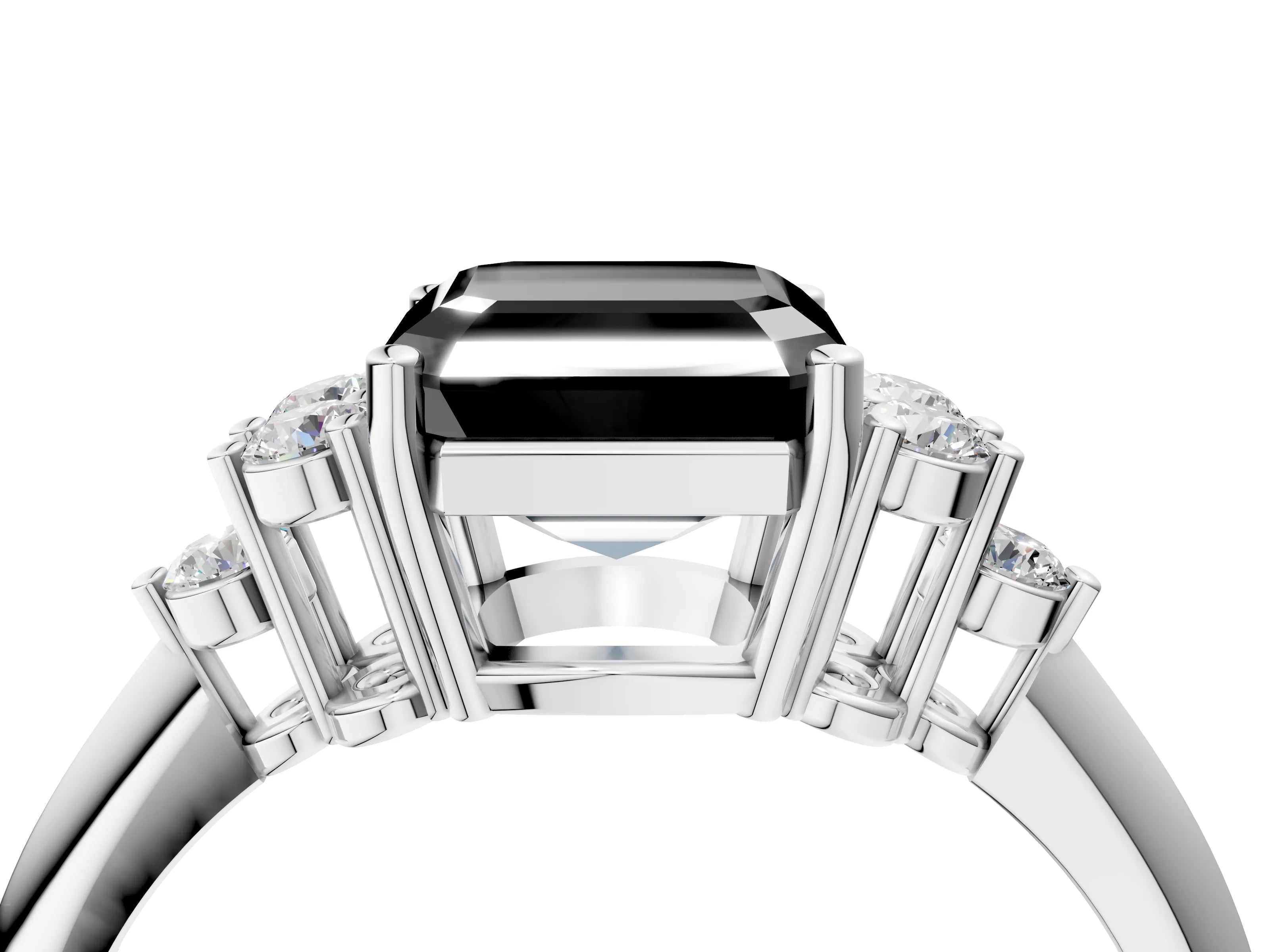 White gold Fancy Black Asscher Cut Cut Diamond Cluster Ring with Solitaire Band and Four-Prong Setting_16