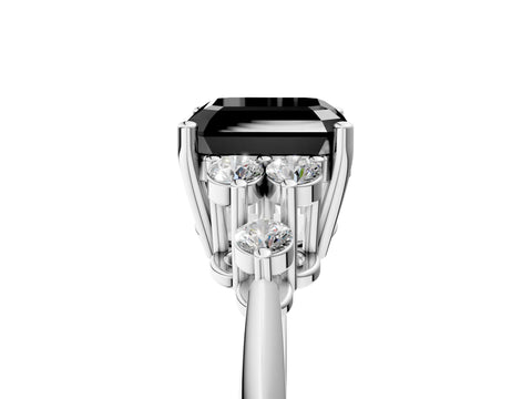 White gold Fancy Black Asscher Cut Cut Diamond Cluster Ring with Solitaire Band and Four-Prong Setting_17