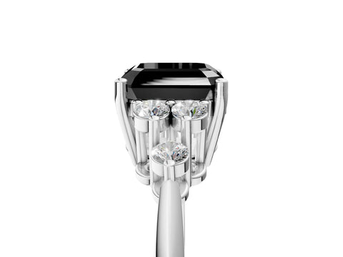 White gold Fancy Black Asscher Cut Cut Diamond Cluster Ring with Solitaire Band and Four-Prong Setting_23