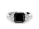 White gold Fancy Black Asscher Cut Cut Diamond Cluster Ring with Solitaire Band and Four-Prong Setting_24