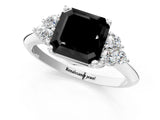 White gold Fancy Black Asscher Cut Cut Diamond Cluster Ring with Solitaire Band and Four-Prong Setting_25