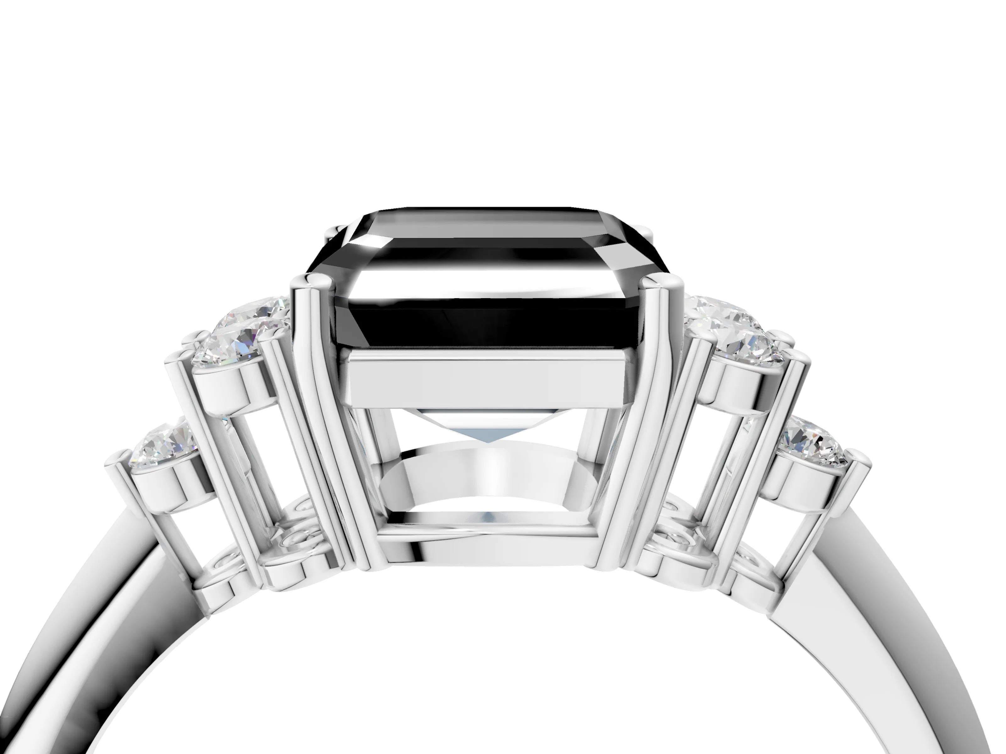 White gold Fancy Black Asscher Cut Cut Diamond Cluster Ring with Solitaire Band and Four-Prong Setting_4
