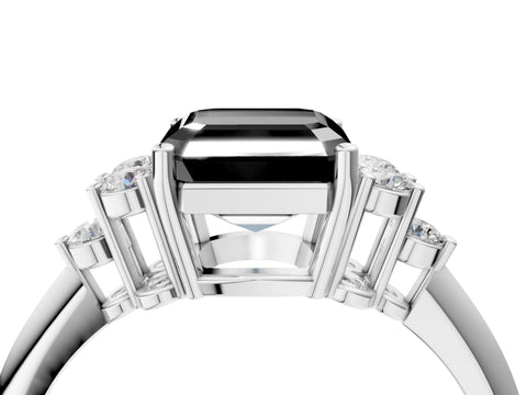 White gold Fancy Black Asscher Cut Cut Diamond Cluster Ring with Solitaire Band and Four-Prong Setting_4