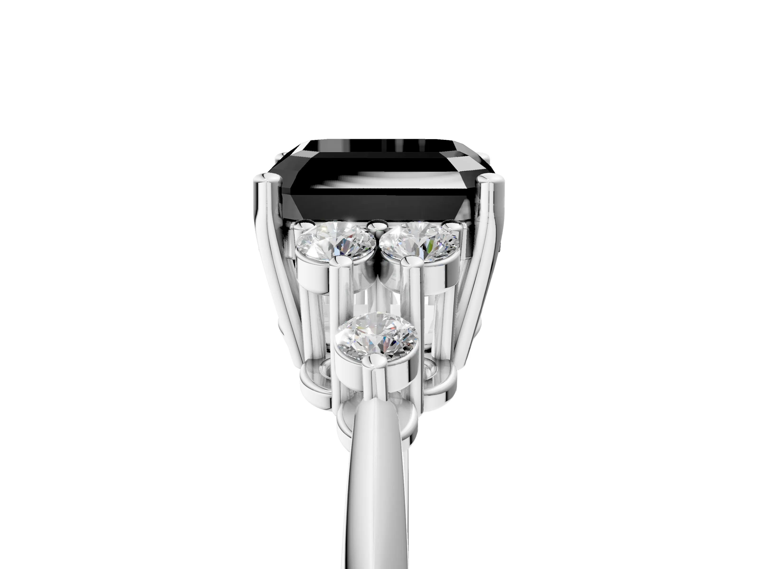 White gold Fancy Black Asscher Cut Cut Diamond Cluster Ring with Solitaire Band and Four-Prong Setting_5