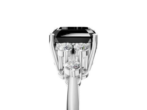 White gold Fancy Black Asscher Cut Cut Diamond Cluster Ring with Solitaire Band and Four-Prong Setting_5