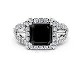 White gold Fancy Black Asscher Cut Cut Diamond Halo Engagement Ring with Open Split Pavé Band