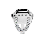 White gold Fancy Black Asscher Cut Cut Diamond Halo Engagement Ring with Open Split Pavé Band_5