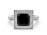 White gold Fancy Black Asscher Cut-Cut Diamond Halo Engagement Ring with Pave Band and Prong Setting_12