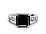 White gold Fancy Black Asscher Cut Cut Diamond Milgrain Pave Band Four-Prong Setting Ring_3