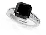 White gold Fancy Black Asscher Cut Cut Diamond Milgrain Pave Band Four-Prong Setting Ring_4