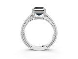 White gold Fancy Black Asscher Cut Cut Diamond Milgrain Pave Band Four-Prong Setting Ring_6