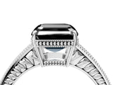 White gold Fancy Black Asscher Cut Cut Diamond Milgrain Pave Band Four-Prong Setting Ring_7