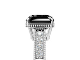 White gold Fancy Black Asscher Cut Cut Diamond Milgrain Pave Band Four-Prong Setting Ring_8