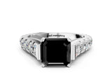 White gold Fancy Black Asscher Cut Cut Diamond Pavé Band Solitaire with Four-Prong Setting