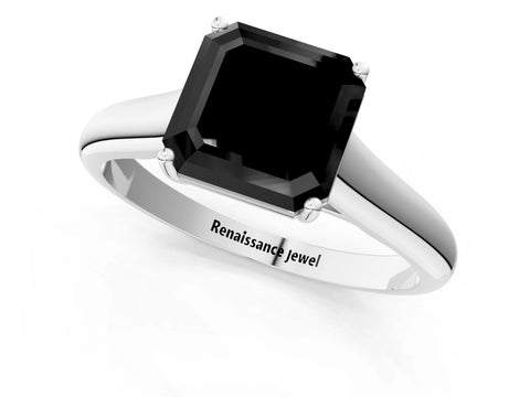 White gold Fancy Black Asscher Cut Cut Diamond Solitaire Engagement Ring with Tapered Plain Band and Four-Prong Setting_13