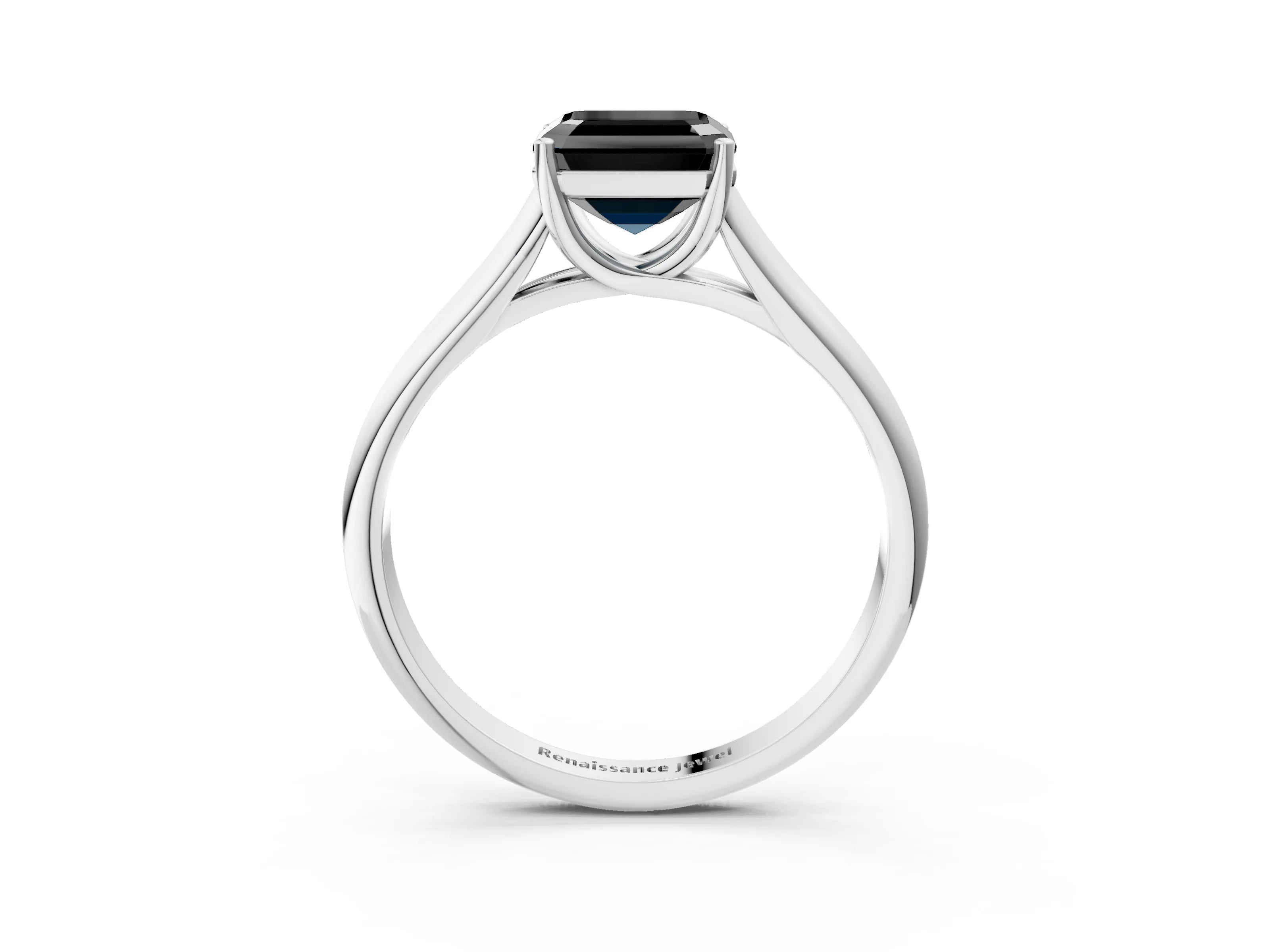 White gold Fancy Black Asscher Cut Cut Diamond Solitaire Engagement Ring with Tapered Plain Band and Four-Prong Setting_15
