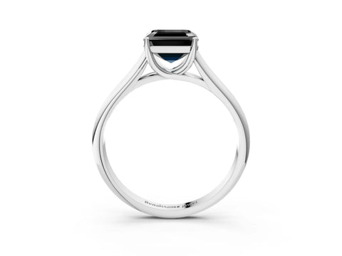 White gold Fancy Black Asscher Cut Cut Diamond Solitaire Engagement Ring with Tapered Plain Band and Four-Prong Setting_15