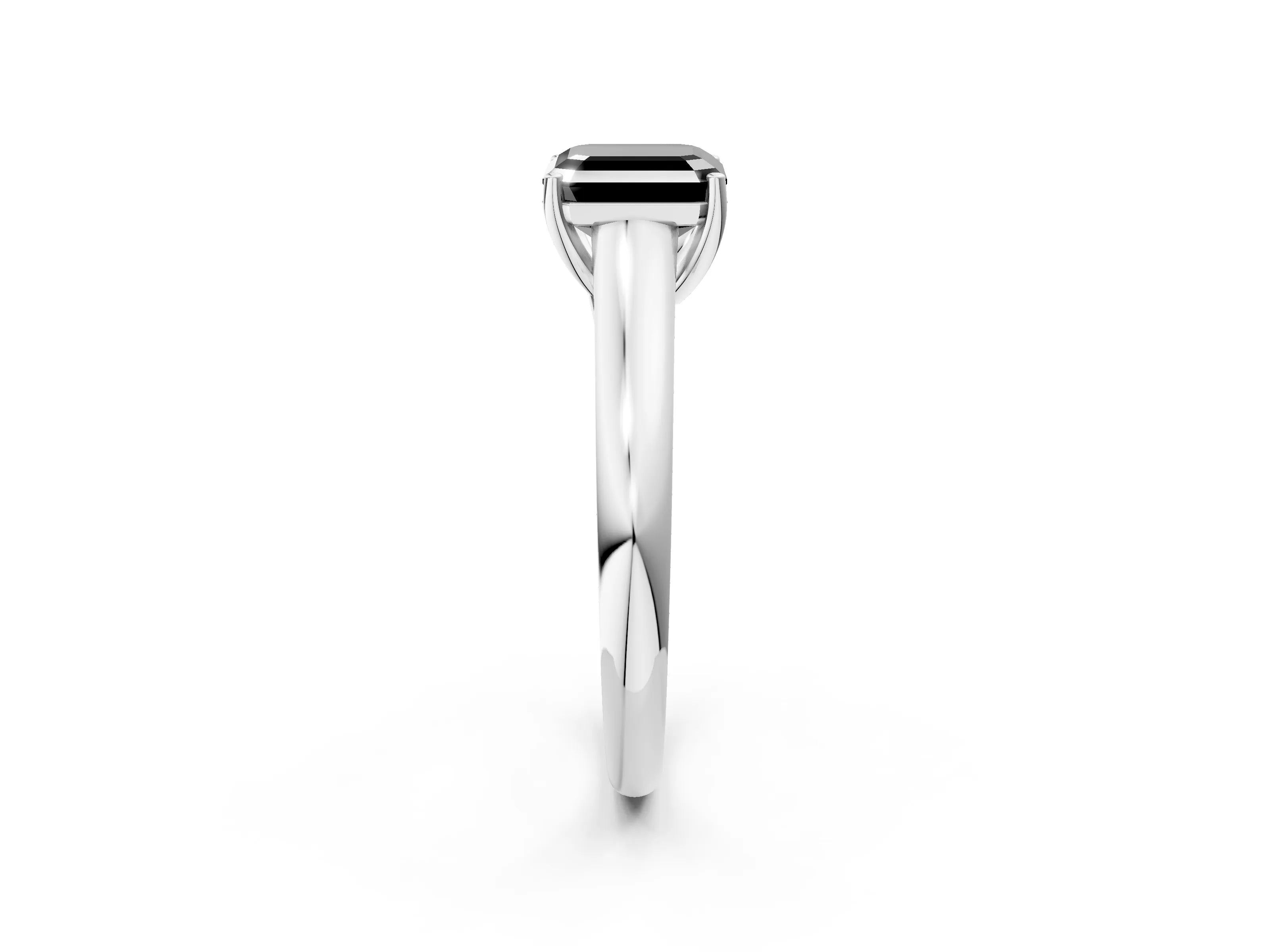 White gold Fancy Black Asscher Cut Cut Diamond Solitaire Engagement Ring with Tapered Plain Band and Four-Prong Setting_2