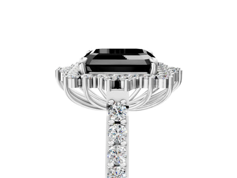 White gold Fancy Black Asscher Cut Cut Diamond Sunburst Halo Engagement Ring with Pavé Band_17