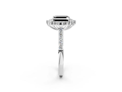 White gold Fancy Black Asscher Cut Cut Diamond Sunburst Halo Engagement Ring with Pavé Band_2