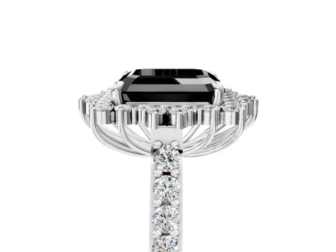 White gold Fancy Black Asscher Cut Cut Diamond Sunburst Halo Engagement Ring with Pavé Band_5