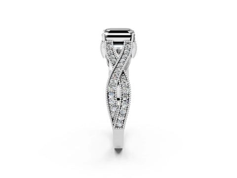 White gold Fancy Black Asscher Cut Cut Diamond Twisted Band with Milgrain Pave Setting and Four-Prong Setting_14