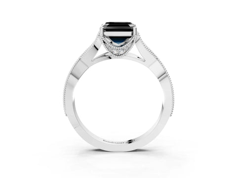 White gold Fancy Black Asscher Cut Cut Diamond Twisted Band with Milgrain Pave Setting and Four-Prong Setting_15