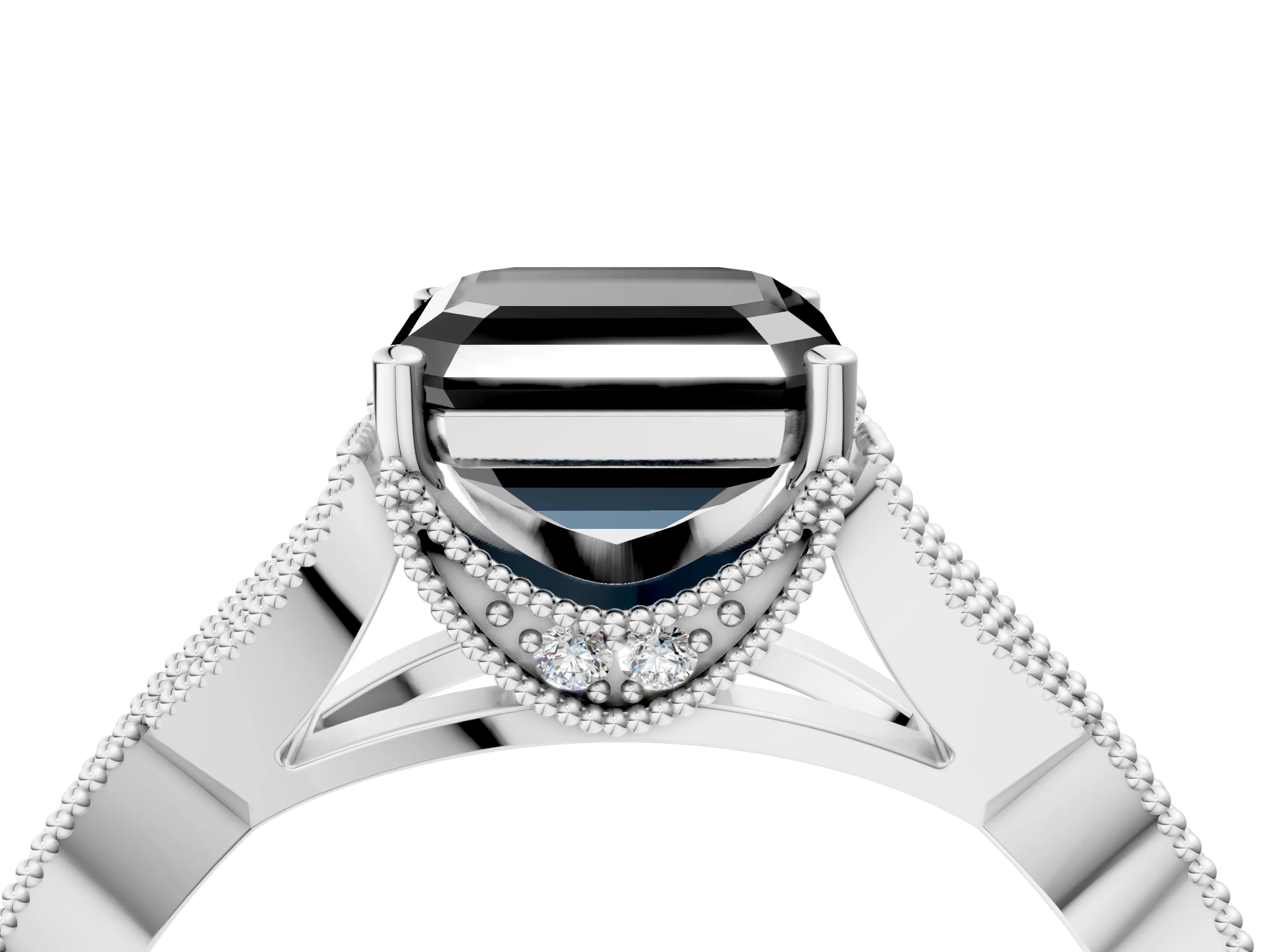 White gold Fancy Black Asscher Cut Cut Diamond Twisted Band with Milgrain Pave Setting and Four-Prong Setting_16