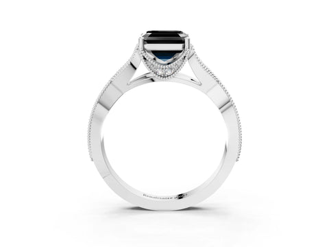 White gold Fancy Black Asscher Cut Cut Diamond Twisted Band with Milgrain Pave Setting and Four-Prong Setting_4