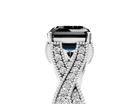 White gold Fancy Black Asscher Cut Cut Diamond Twisted Band with Milgrain Pave Setting and Four-Prong Setting_6