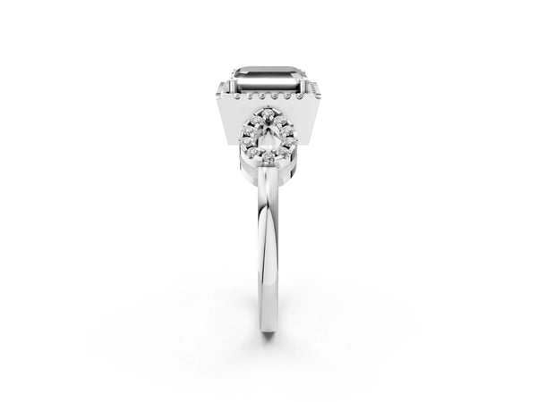 White Gold Asscher Cut Pave Infinity Halo Engagement Ring Setting for Black Center