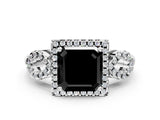 White gold Fancy Black Asscher Cut Cut Halo Diamond Infinity Band with Four-Prong Setting