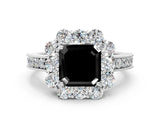 White gold Fancy Black Asscher Cut Cut Halo Diamond Pavé Engagement Ring with Milgrain Detailing_12
