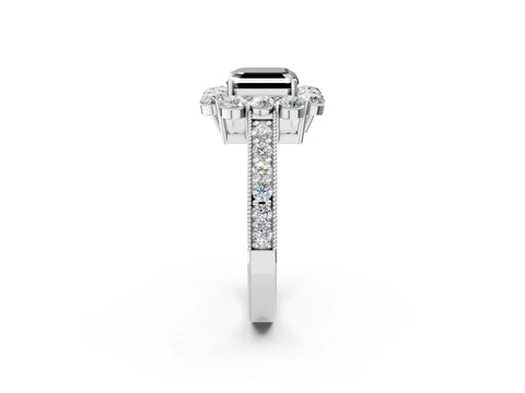 White gold Fancy Black Asscher Cut Cut Halo Diamond Pavé Engagement Ring with Milgrain Detailing_14