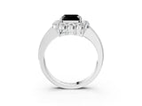 White gold Fancy Black Asscher Cut Cut Halo Diamond Pavé Engagement Ring with Milgrain Detailing_15