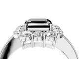 White gold Fancy Black Asscher Cut Cut Halo Diamond Pavé Engagement Ring with Milgrain Detailing_16