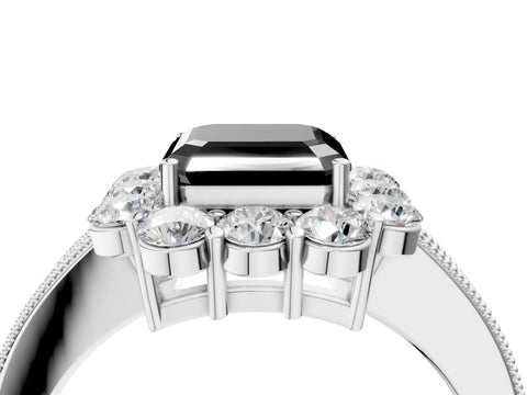 White gold Fancy Black Asscher Cut Cut Halo Diamond Pavé Engagement Ring with Milgrain Detailing_16