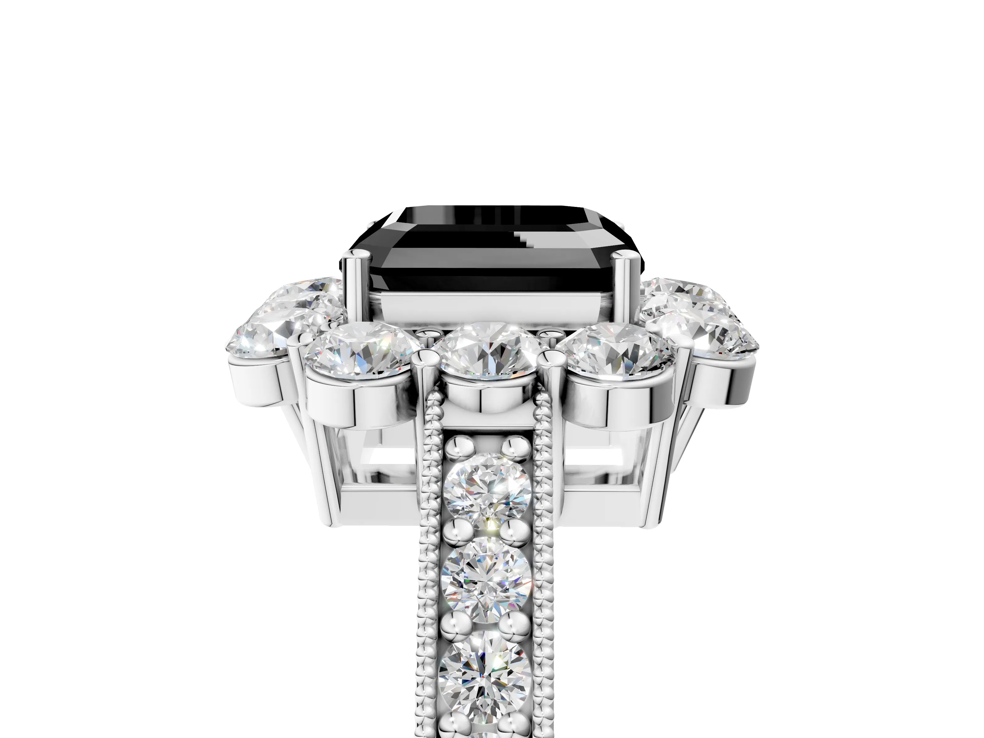 White gold Fancy Black Asscher Cut Cut Halo Diamond Pavé Engagement Ring with Milgrain Detailing_17