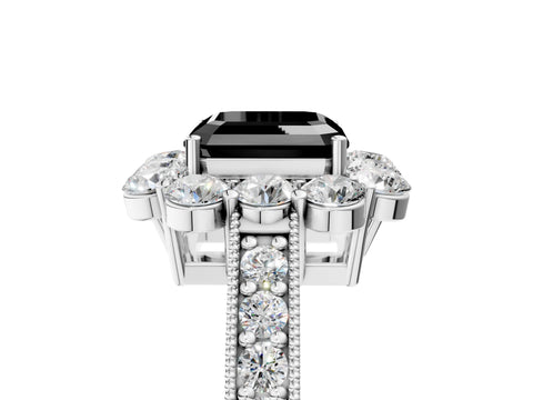 White gold Fancy Black Asscher Cut Cut Halo Diamond Pavé Engagement Ring with Milgrain Detailing_17