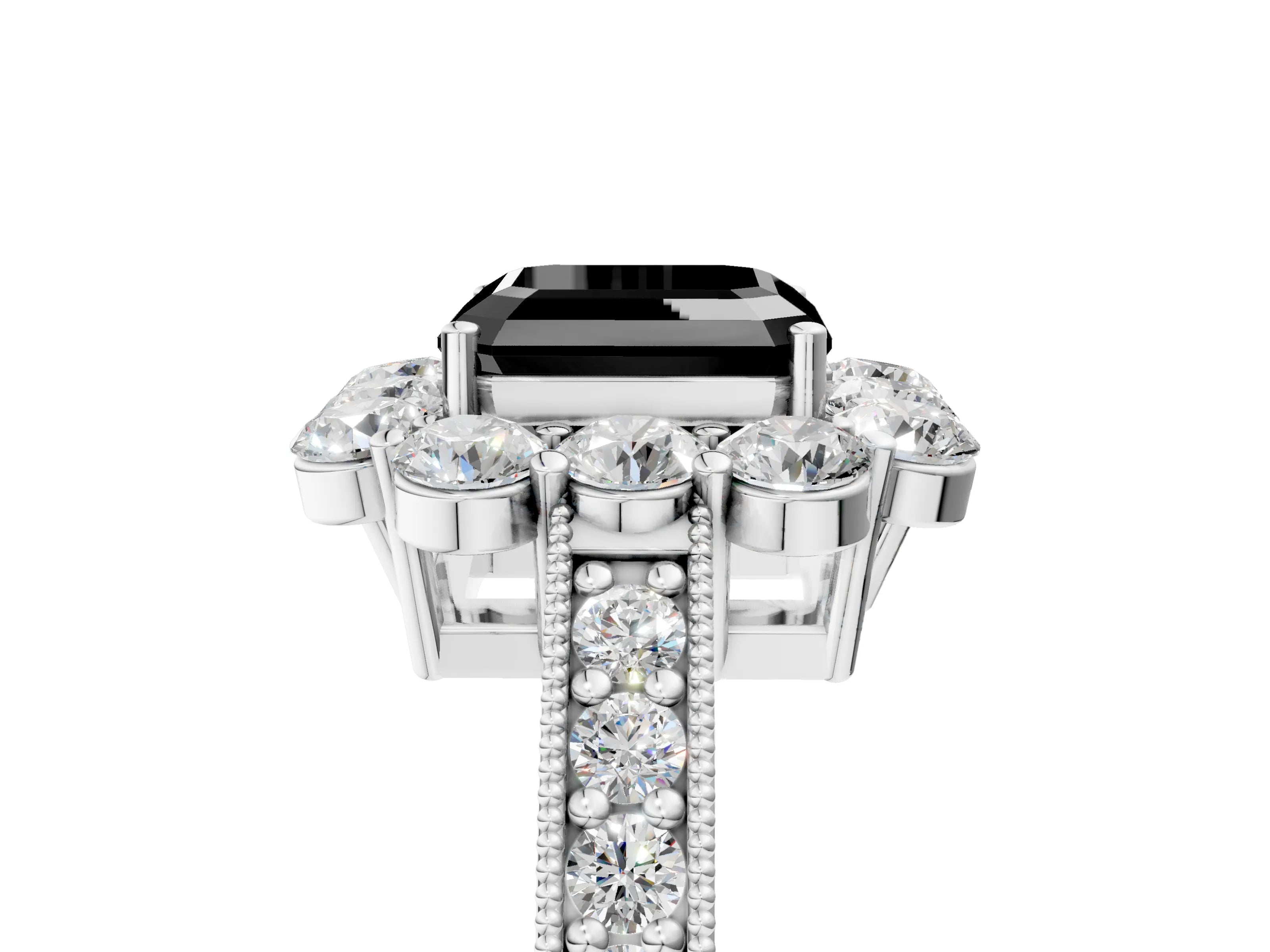 White gold Fancy Black Asscher Cut Cut Halo Diamond Pavé Engagement Ring with Milgrain Detailing_5