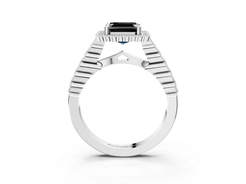 White gold Fancy Black Asscher Cut Cut Halo Pavé Solitaire Ring with Milgrain Band_15