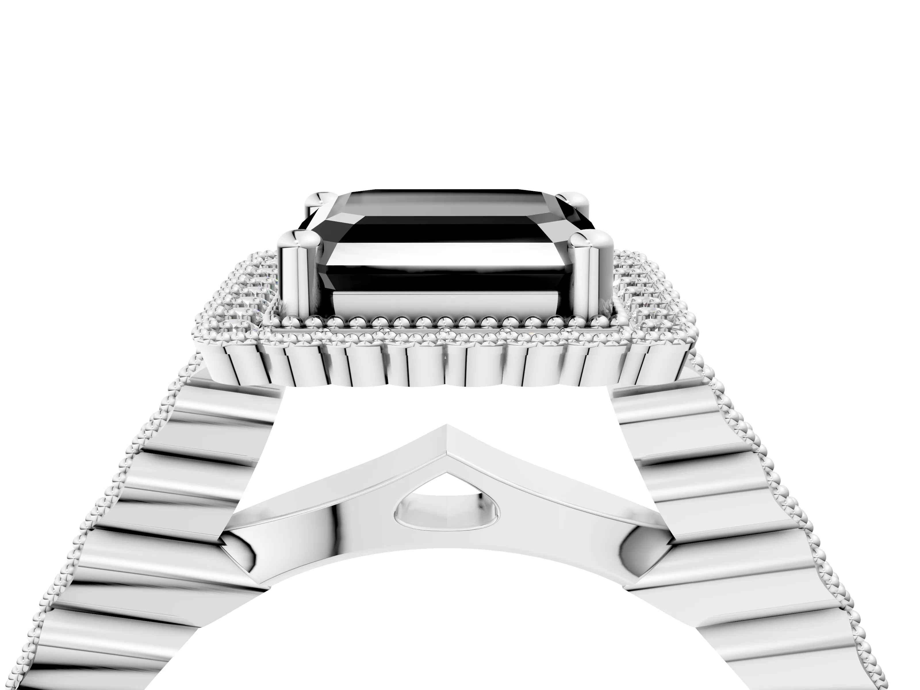 White gold Fancy Black Asscher Cut Cut Halo Pavé Solitaire Ring with Milgrain Band_16